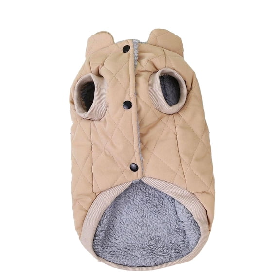 Warm Pet Coat with Bear Ears - Quilted Dog Jacket for Cold Weather Cozy Puppy Outfit L Khaki