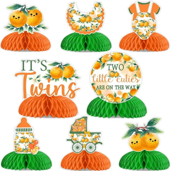 Cheereveal Two Little Cuties are On The Way Baby Shower Decor, 8 Orange Themed Honeycomb Centerpieces, Summer Fruit Two Little Cuties Table Decoration Supplies