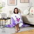 thumbnail image 4 of Wearable Blanket,White Purple Butterfly Flower Pattern Hooded Wearable Flannel Blanket for Adults & Teens with Buckle,Winter Poncho Shawl Wrap Cape,60"x80", 4 of 5
