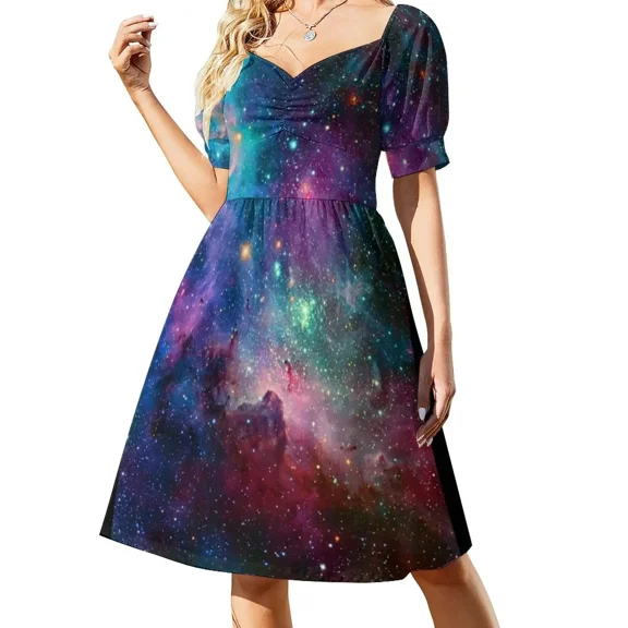 Galaxy Space Aesthetic Sleeveless Dress elegant guest wedding dress purple dress