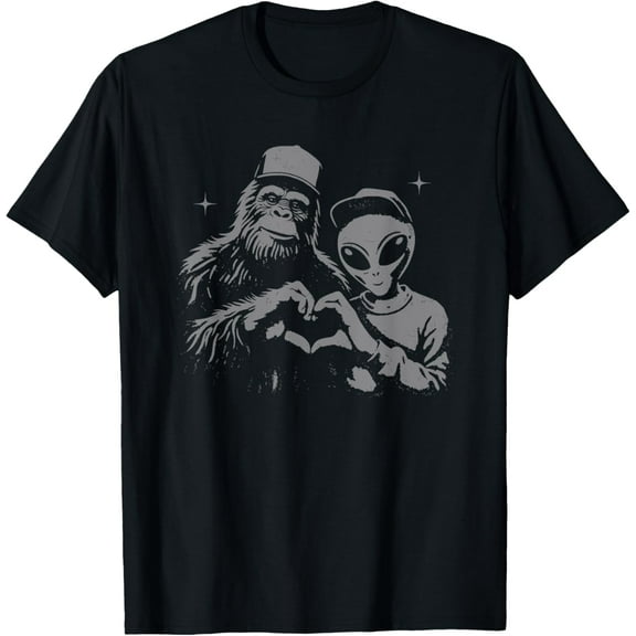 bigfoot and alien Sasquatch love hand sign T-Shirt Tops Tee