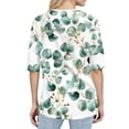 thumbnail image 3 of Women’s Casual Floral Print Five Sleeve Round Neck Button Half Sleeve Top Loose Fit Lightweight Blouse for Daily Wear Dark Green XL, 3 of 4