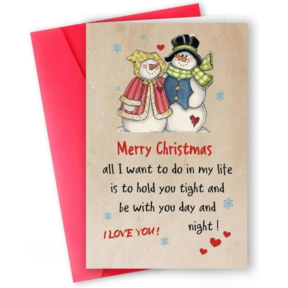Merry Christmas Card for Loved Ones – Adorable Snowman Design with Heartfelt Message – Envelope Included, Blank Inside – Perfect Gift for Couples and Family