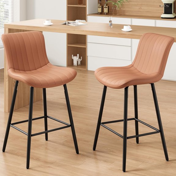 26 Inch Counter Stools Set of 2, Faux Leather Barstool Modern Counter Chair, Counter Height Bar Stools, Counter Height Stools Barstools for Dining Room Kitchen Islands