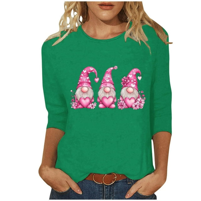 RXMEKW Haut à Manches 3/4, T-Shirt Décontracté pour Femme à Imprimé de Jour, Col Rond, Manches Trois Quarts, Coupe Ample, pour Usage Quotidien