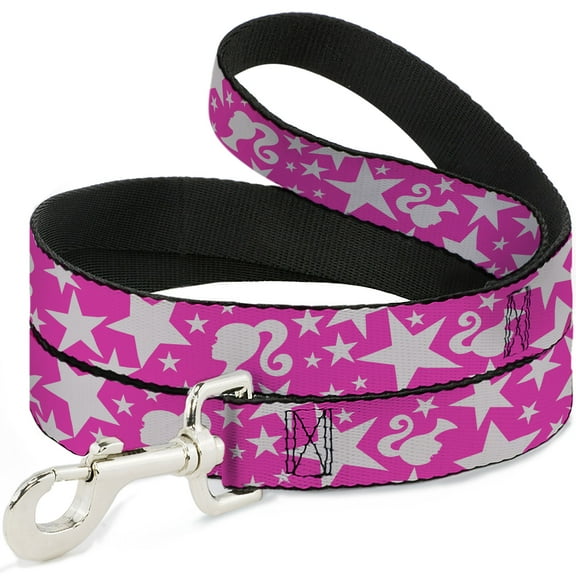 Mattel Pet Leash, Dog Leash, Barbie Ponytail Silhouette and Star Scattered Pink White, 4 Feet Long 1.0 Inch Wide
