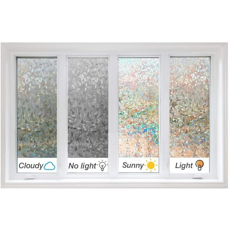 Privacy Window Film, 3D Rainbow Window Film Non-Adhesive, Removable Anti-UV  Window Sticker Cover Heat Control for Home Office 39.4 x 15.7 