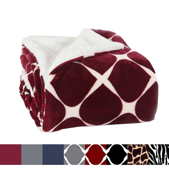 Micro-Sherpa 50" X 60" Ultra Plush Design Throw/Blanket (50 x 60) Milano Trellis Burgundy