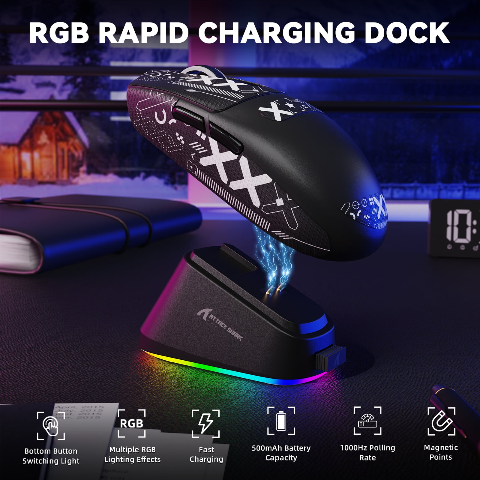 ATTACK SHARK G3PRO Gaming Mouse with Magnetic Charging Dock, PixArt PAW3311 Gaming Sensor, BT/2.4G Wireless/Wired Gaming Mouse with Grip Tape, 25000 DPI, Gamer Mice for Win11/Xbox/PS/Mac (Black)