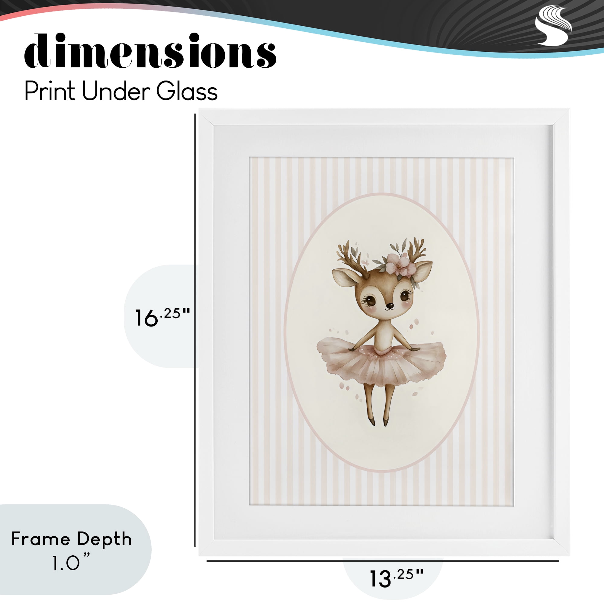 Stupell Industries Nursery Ballerina Deer Striped White Framed Print Under Glass, design by LSR Design Studio