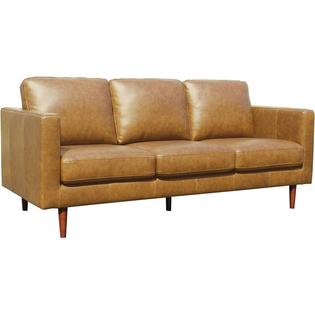 Brand Revolve Modern Leather Sofa Couch 80 W Caramel Com Brand Revolve Modern Leather Sofa Couch, 80 Leather Sleeper Sofa Settee