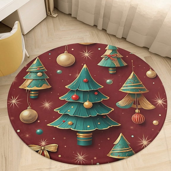 Christmas Pattern Snowflakes Christmas Trees Cartoon Santa Round Area Rugs for Bedroom Living Room, 3FT Soft Indoor Circle Carpets, Carpet Home Decor Floor Mat