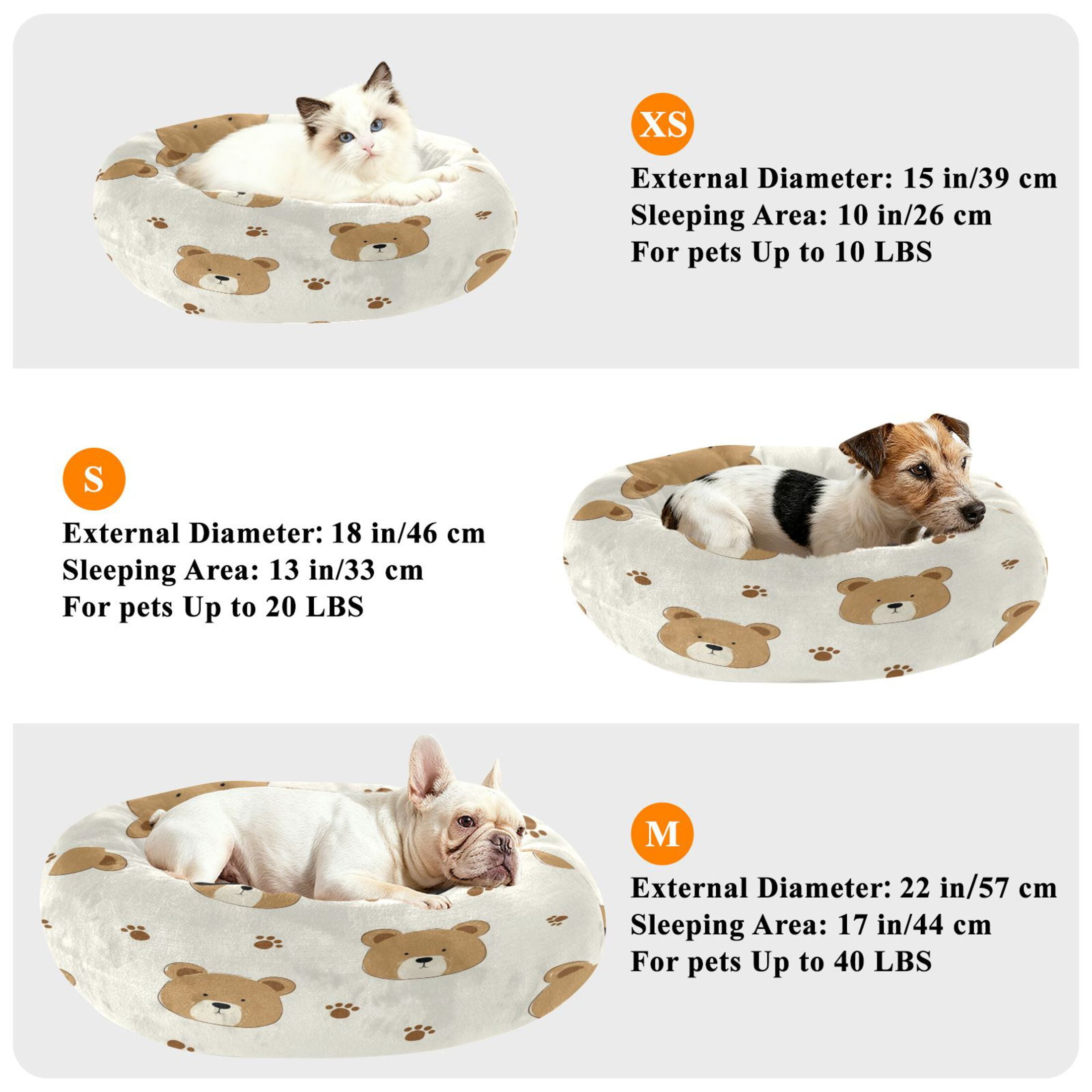 Iauyy Pet Couch Donut Cat Bed for Indoor Cats/Small Dogs Washable & Machine with Non-slip Bottom Calming Cat Furniture, Many Bear (S)