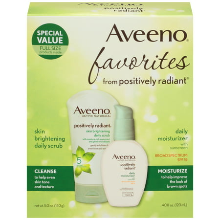 Aveeno Positively Radiant Gift Set, Face Scrub & Moisturizer, Set of