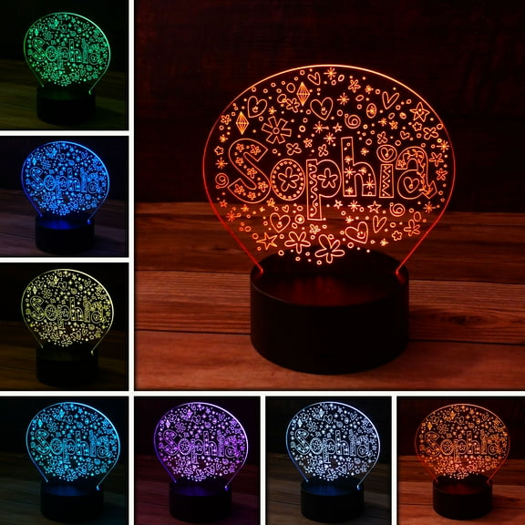 3D Sophia Name Desk Light - 7 Color LED Lamp Base with USB or Battery and Touch control Rotating Fade or Solid Color mode. Makes a perfect Nightlight for Kids or Unique Gift for any age.