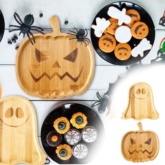 Fiudx Bandeja de Calabaza de Halloween, Forma Única de Madera, Perfecta para Servir Comida y Refrigerios, Expositor Multifuncional para Velas y Decoración, Regalo para Fiestas Navideñas, Tamaño de Un