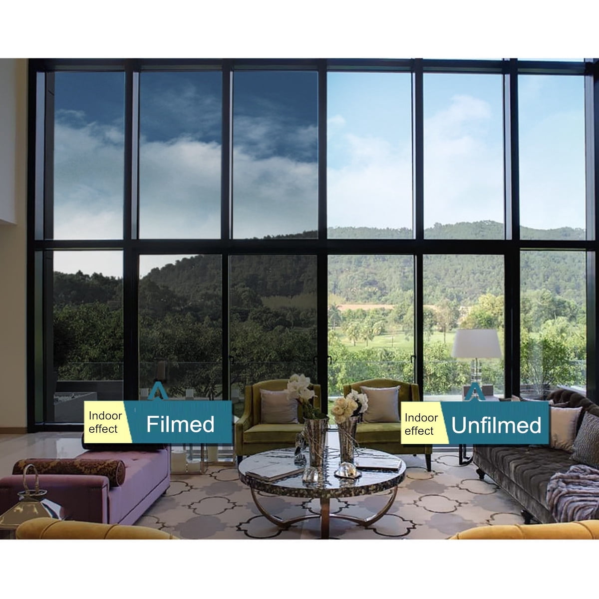 BSHAPPLUS® 79x18 inch One Way Window Privacy Film Daytime Privacy Window Tint for Home,UV Blocking Reflective Heat Control Glass Films Non-Adhesive Mirror Window Clings,Black