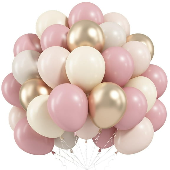 Dusty Pink Beige Balloons, 60 Pcs 12 Inch Pink Sand White Balloons, Metallic Gold Nude Cream Balloon for Girls Women Birthday Pastel Bridal Shower Boho Wedding Baby Shower Engagement Party Decoration