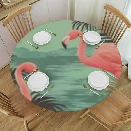 

Palnkart Flamingos Palm Trees Kitsch Round Table Cover Stain Resistant Washable - Perfect for Indoor/Outdoor Kitchen Dining Wedding Parties - 100% Polyester Waterproof Fabric 42 -46