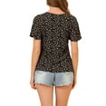 thumbnail image 4 of Allegra K Women's Floral Butterfly Short Sleeve Round Neck Casual Blouse Tops, 4 of 7