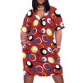 thumbnail image 1 of Vestido largo de verano para mujer, vestido de noche con bolsillos sueltos y fondo rojo con círculos modernos., 1 of 7