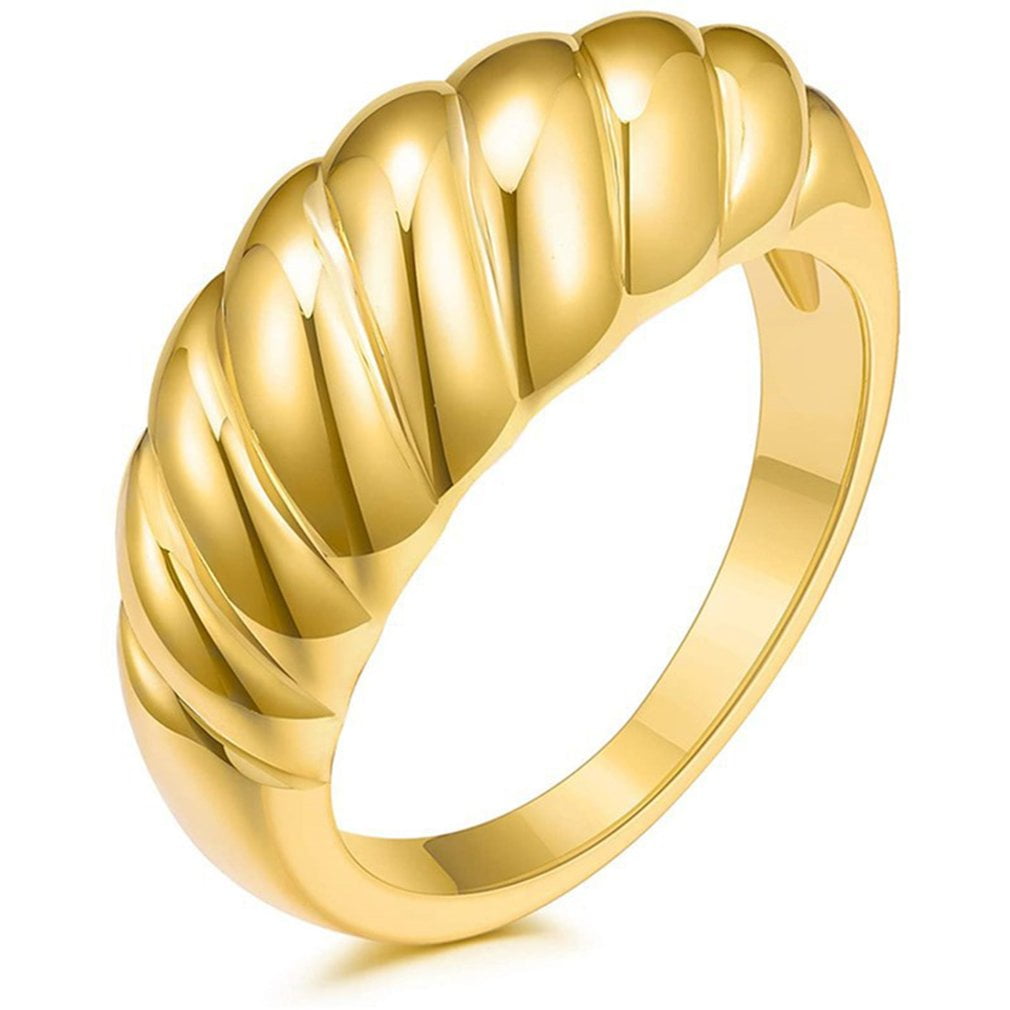 18k Gold Croissant Ring Minimalist Gold Textured Gold Ring Stacking Chunky Gold Croissant Ring Layering Ring