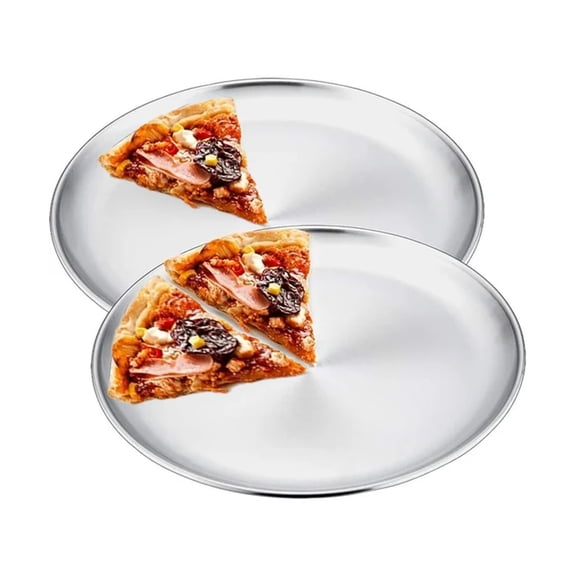 ZHIGUANG Stainless Steel Pizza Pan, 12 Inch Round Pizza Tray for Pie Cake Cookie, Silver, 2 PCS