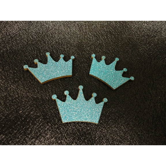Charmed Turquoise Wooden Crown Ornaments for Little Prince/Princess Themed, Baby Shower Decor, 20 Pieces