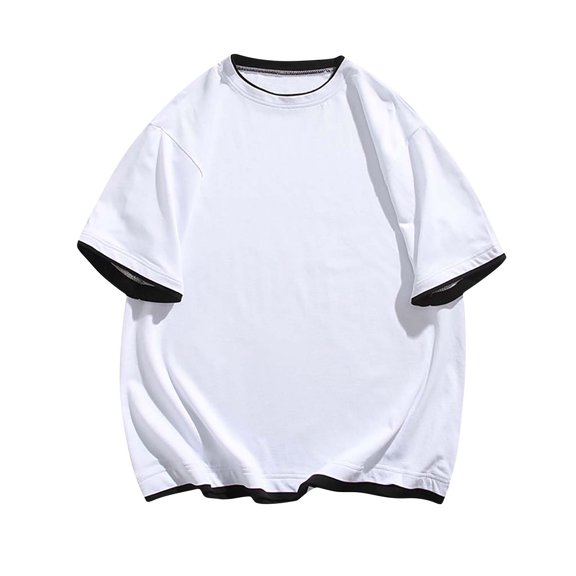 Summer Plus Size Shirts for Men Solid Color Casual Fake Two Piece Short Sleeved Round Neck Shirts