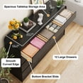 thumbnail image 4 of ANPOO 12 Drawers Dresser for Bedroom, 63"W Dressers & Chest of Drawers w/Power Outlet, Curved Design, Wood Mid Century Storage Cabinet, Natural Texture, for Bedroom, Hallway, Black, 4 of 12