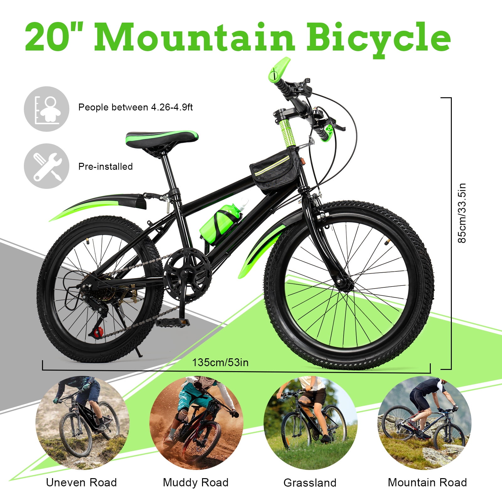 20" 7-Speed City Bike Mountain Bike w/Double Disc Brake