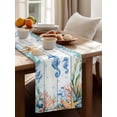 thumbnail image 3 of Watercolor Marine Seahorse Seaweed Table Runner 13x72in Non-Slip Cotton Linen Table Runners, Ocean Life on Farm Wood Dresser Scarves TableRunner for Dinner Kitchen Dining Wedding Party, 3 of 9