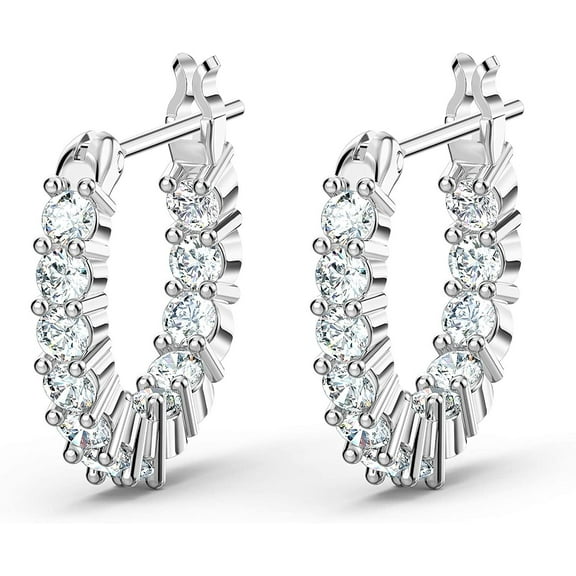 SWAROVSKI Women's Vittore Mini Hoop Pierced Earrings, White Crystal, Rhodium Plated, 5562126, One Size