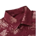 thumbnail image 5 of Penkiiy Men's Woven Silk Dress Shirt Button Down Casual Jacquard Shirts Short-Sleeve Shirt Prom Wedding Regular Fit Wine Clearance, 5 of 8