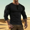 thumbnail image 2 of Mens Muscle Gym Workout Athletic Shirt Mens Fashion Henley Shirts Long Sleeve Button Cotton T-Shirt Big and Tall Crewneck Sweatshirts Sports Tees Workout Crewneck Sweatshirts Loose Fit Pullover Tees, 2 of 6
