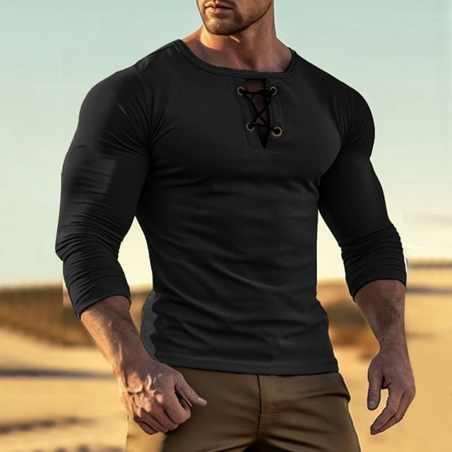 pstuiky camisa de manga larga para hombre, Camisas casuales de moda para hombre, jersey de cuello redondo y manga larga top de hombre xxxl