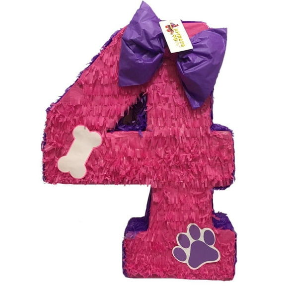 APINATA4U 20'' Tall Number Four Piñata Paw Print & Bone Accents Puppy Theme Birthday