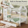 thumbnail image 5 of HICOMILA Twin Size House Beds with Storage Drawers & Shelves, Twin Bed Frame with House-shaped Roof for Girls＆Boys , Childlike Design,  White, 5 of 15