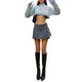 thumbnail image 3 of Haut Court pour Femmes, Pull Tricoté au Crochet, Col Rond, Manches Longues, Ample, Printemps Automne, Mode Urbaine, 3 of 6