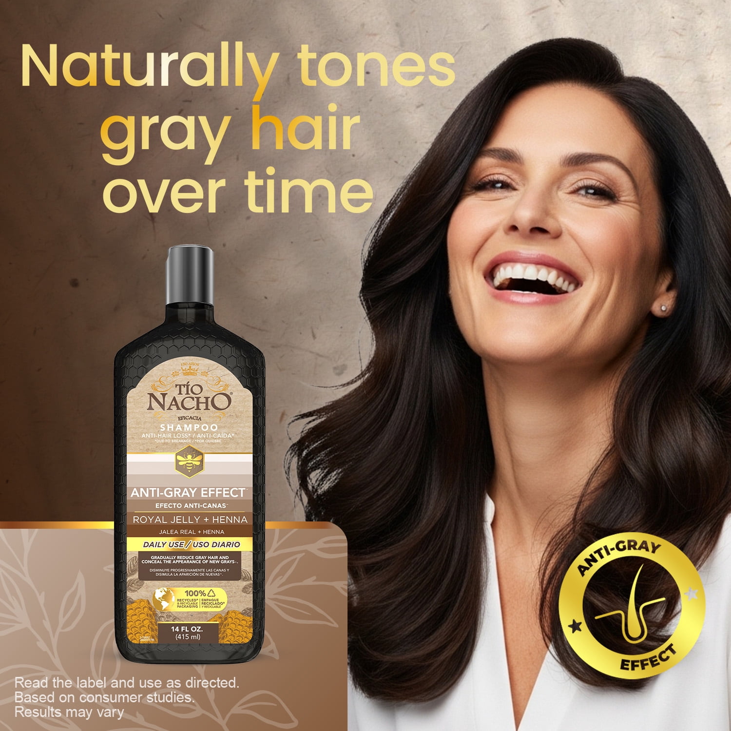 Tio Nacho Anti-Gray Shampoo with Henna & Royal Jelly, 14 fl oz (3 Pack)