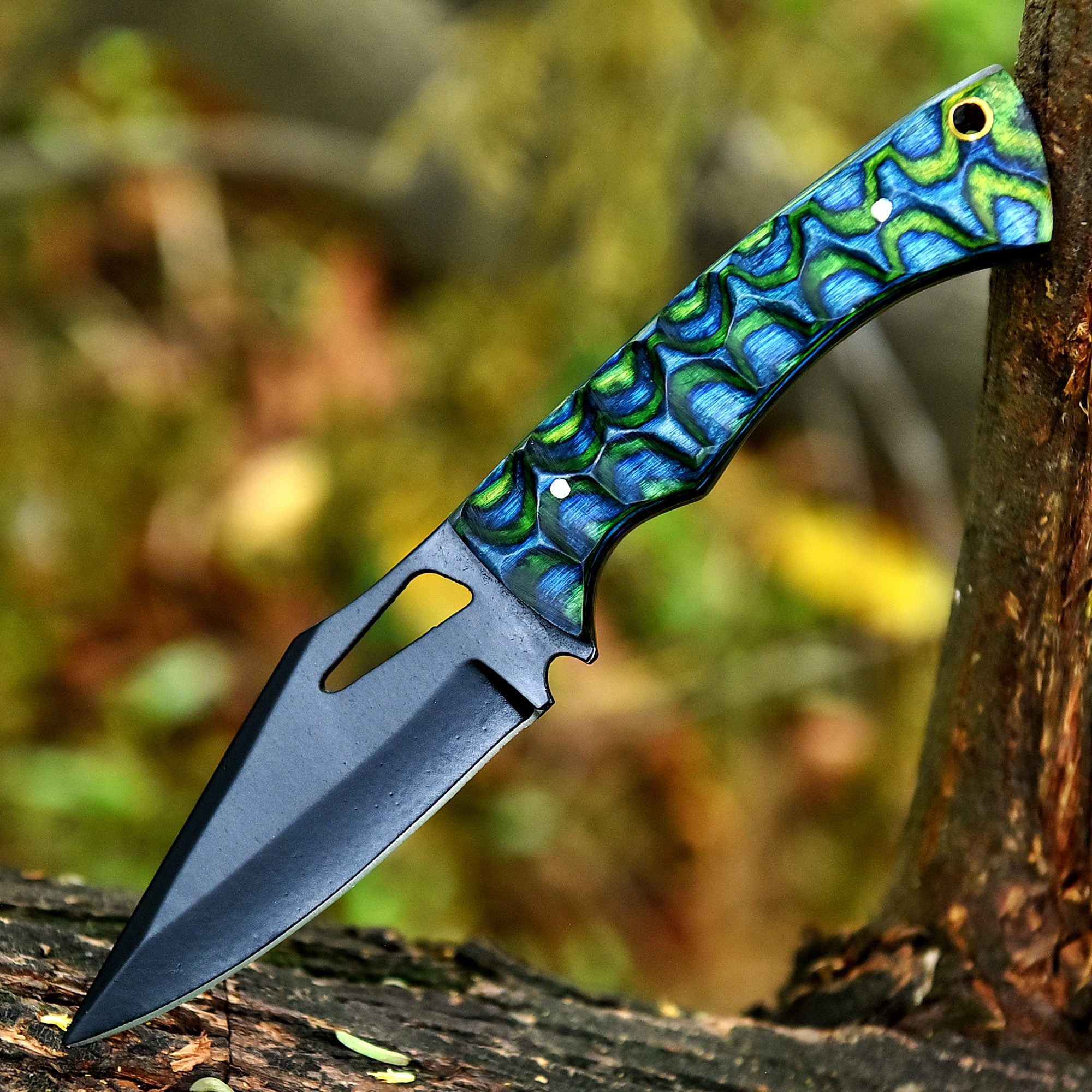 Handmade Damascus Steel Hunting Knife/Skinning Knife SS-17594( Green and Black)