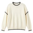 thumbnail image 7 of GILIGEGE Sweaters for Women Contrast Stitch Crew Neck Knit Sweater,Long Sleeve Drop Shoulder Loose Fit Pullover Jumper Soft Warm Casual Knitwear Top for Fall Winter Daily Wear Beige L, 7 of 7