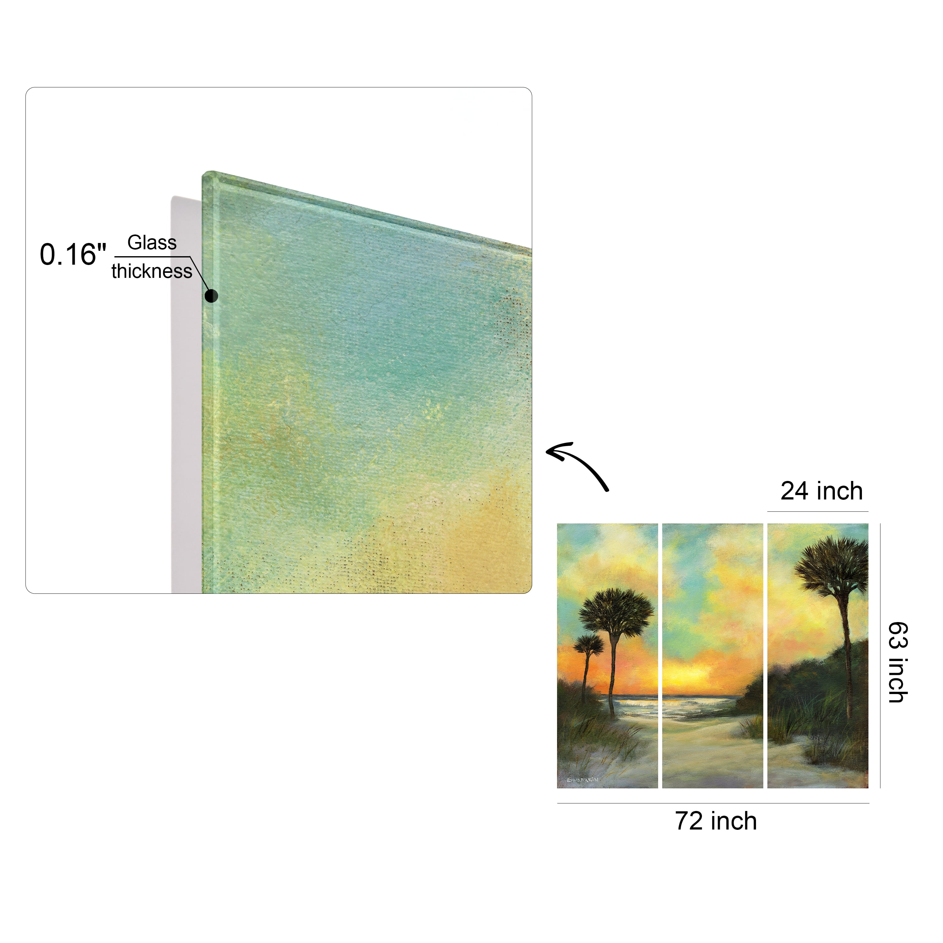 "Seaside Sunset" Frameless Free Floating Reverse Printed Tempered Art Glass Wall Art