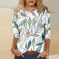 thumbnail image 2 of Jsaierl Tops for Women 3/4 Sleeve Summer Round Neck Shirts Dressy Print Ladies Hollow Out Blouses Going Out Elegant Tunic Top S-2XL, 2 of 5