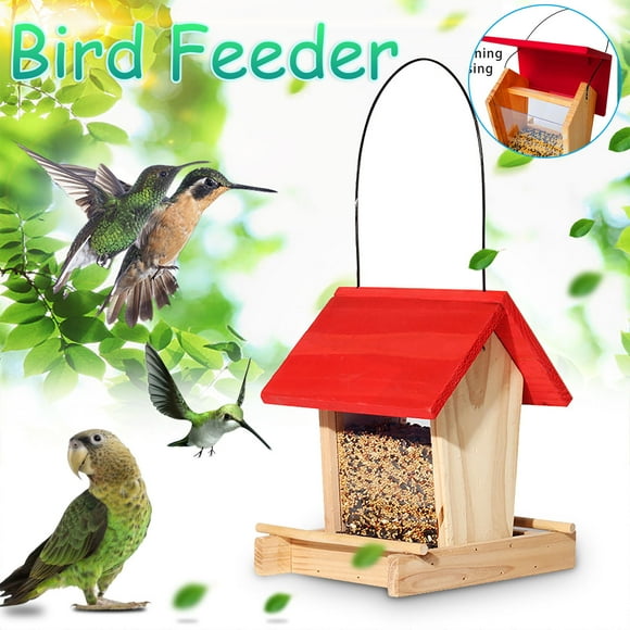 onlyliua Deals Wooden Bird Feeder Courtyard Villa Balcony Hanging Rainproof Bird Feeder