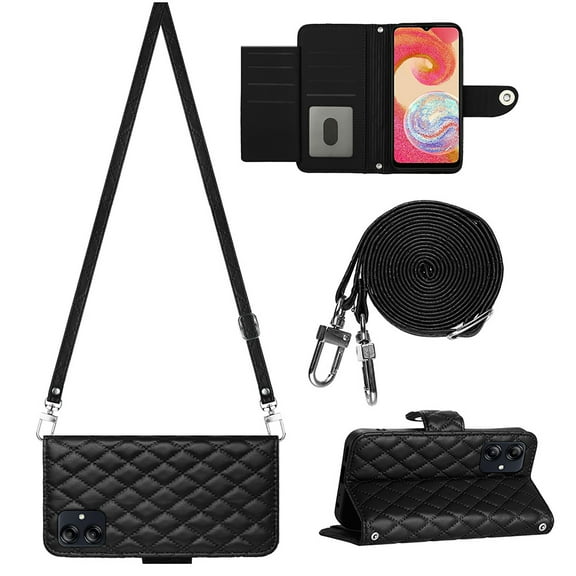 Allytech Wallet Case for Samsung Galaxy A03s with Card Cash Slots, Luxury Premium PU Leather Kickstand Shoulder Strap Lanyard Shockproof Anti-Fall Full Body Protective Flip Shell - Black