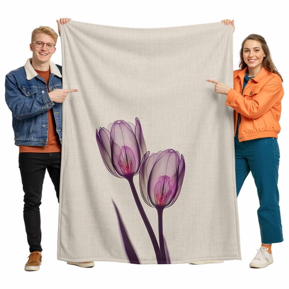 Abstract Purple Flannel Blanket for Bed,Travel and Camping, and Pink Tulip Ray Beige Super Soft Cozy Blanket for All Seasons 30"x40"