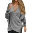 thumbnail image 3 of Sentmoon Sweaters V Neck Breathable Knitted Long Sleeve Fall Shirts for Women Solid Color Plus Size Loose Workout Tops Comfy Winter for Casual Family Photos Gray M, 3 of 8