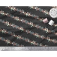 thumbnail image 2 of Soimoi Black Cotton Cambric Fabric Pine Leaves & Floral Stripe Print Fabric by Yard 56 Inch Wide, 2 of 3
