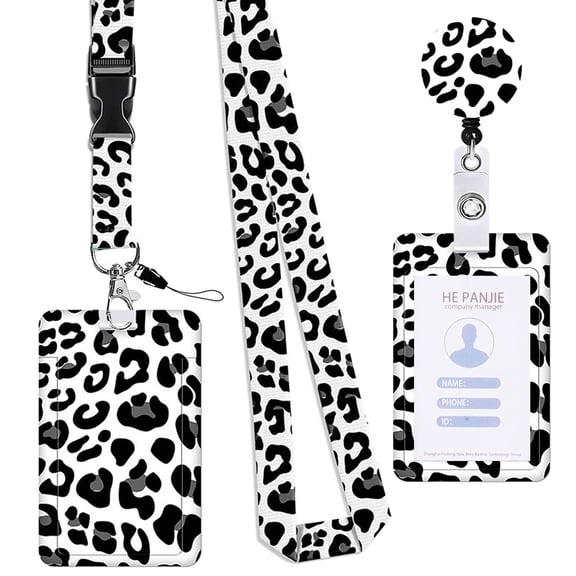 Leopards Print Card Holder and Lanyard Set Identity Card Holder with Lanyard Retractable Badge Reel for School